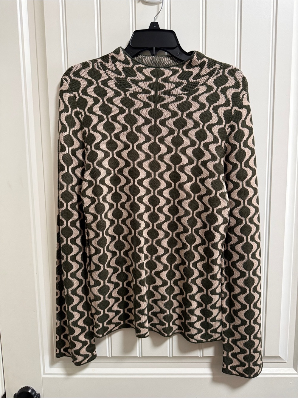 Fate Olive & Cream Turtleneck Sweater with Wave Motif